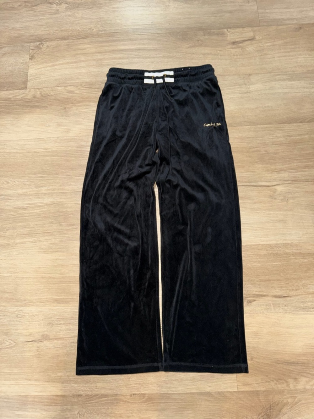 Limited Too Black Velour Joggers with White Waistband Stripe